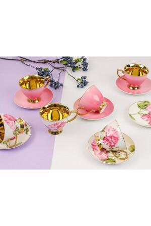 Smyrna Pink Gold Floral Porzellan-Kaffeetassen-Set für 6 Personen Harlem-725 HARLEM-720 - 4