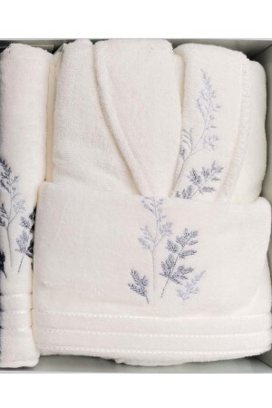 Soft Leaf Family Bademantel-Set Creme-Indigo - 5