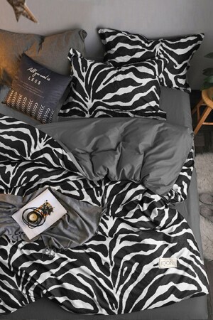 Spannbettlaken, Bettbezug-Set, Einzelbett, Zebra, Schwarz, Weiß, iqon32 - 2