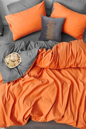 Spannbettlaken-Bettbezug-Set für Doppelbett, Orange, Grau, FLR5657 - 3