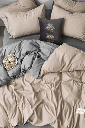 Spannbettlaken-Bettbezug-Set für Einzelbett, Beige – Grau, CLB0055 - 2