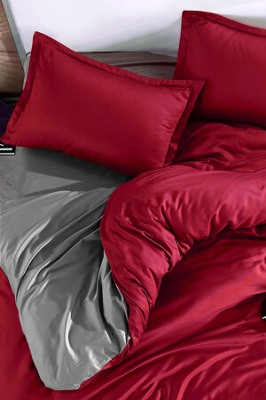 Spannbettlaken-Bettbezug-Set für Einzelbett, Rot-Grau, CLB0055 - 6