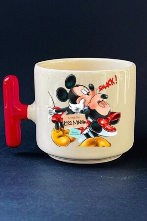 speziell entworfener roter T-Griff, handgefertigte Tee- und Kaffeetasse im Minnie-Micky-Maus-Design, Modelle 1 - 2