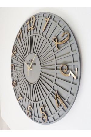 Spezielle gestreifte dekorative Wanduhr, Anthrazit und Gold, 50 x 50 cm, geräuschloser Mechanismus - 5