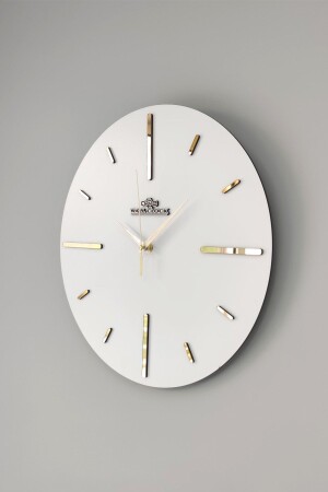 Spezielle verspiegelte Wanduhr in Weiß und Gold mit geräuschlosem Mechanismus, 37 x 37 cm - 5