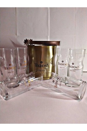 Spezielles Design Gold Series Raki-Glas (6 Stück) + Gold Series Stahl-Eiskübel-Set Lotus-Glas Altınset - 1