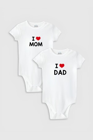 Spezielles Design „I Love Mom I Love Dad Mother and Father Double Baby Bodysuit White Badi Zıbın 5213-5214“. - 1