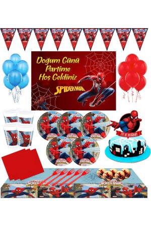 Spiderman Afişli Örümcek Adam 8 Kişilik Doğum Günü Set Pasta Süsü Dahil - 3