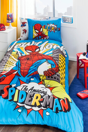 Spiderman New York Tek Kişilik Disney Lisanslı Lastikli Fitted Çarşaf Çocuk Nevresim Takımı PR-12617108 - 4