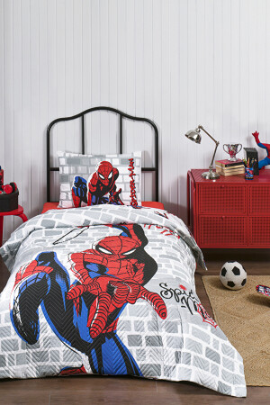 Spiderman Super Hero Einzel-Steppbettbezug-Set Komplettset 4 Jahreszeiten Verwendung Özdilek Spiderman Super Hero - 4