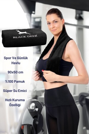 Spor Fitness Havlusu Kondisyon Havlusu %100 Pamuk 90x50 Cm Siyah - 4