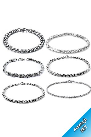 Sport Model 6-teiliges silberfarbenes Herrenarmband-Set im klassischen Stil - 2