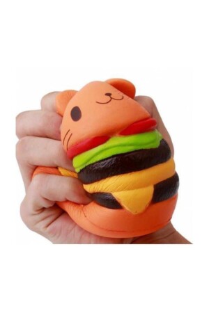 Squishy Büyük Boy Hamburger Sık Bırak Oyuncak Sukuşi Oyuncak Hamburger Yükseklik 9 cm Anahtarlıkla - 4