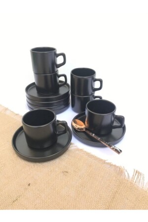 Stackable Mat Siyah 12 Parça 6 Kişilik Nescafe Çay Takımı fnc11 - 5