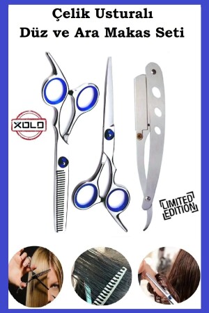 Stahl-Silber-Rasiermesser 6. 5-Zoll-Profi-Friseur-Friseur-Haarschnitt-Zwischen- und gerade Schere-Rasiermesser-Set XLQ515 - 2