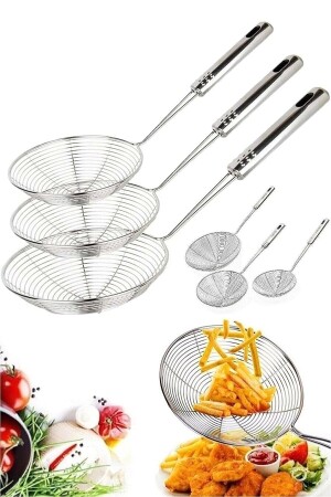 Stahlsieb, Kartoffel- und Pflanzenöl-Bratsieb, luxuriöses Servierset, Küche, Drahtkelle, Bratsieb-Set, langlebig, praktisch - 4