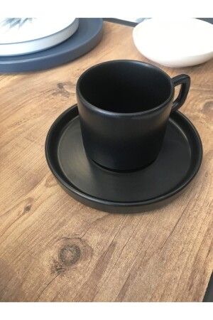 Stapelbare Tee-/Nescafe-Tasse mit Untertasse, mattschwarz - 1