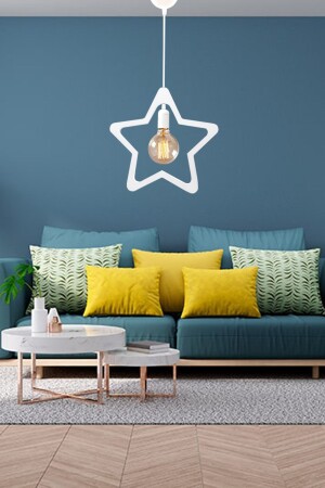 Star Star Kinderzimmer Holz Kronleuchter dekorative Hängelampe moderne rustikale Lampe WEISS - 2