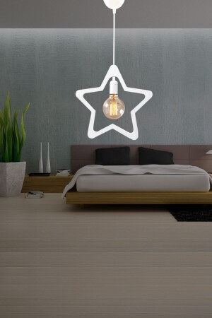 Star Star Kinderzimmer Holz Kronleuchter dekorative Hängelampe moderne rustikale Lampe WEISS - 8