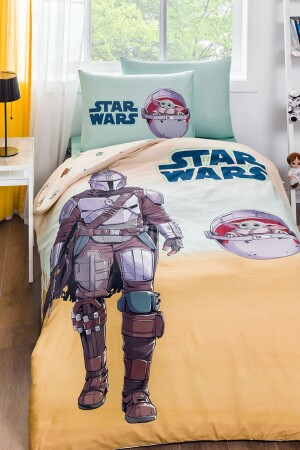 Starwars Mandalorian Tek Kişilik Disney Lisanslı Lastikli Fitted Çarşaf Çocuk Nevresim Takım PR-12667740 - 1