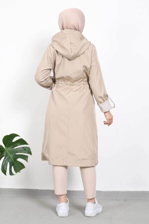 Steinfarbener Hijab-Trenchcoat mit geraffter Kapuze und Kapuze IMJ000688 - 3