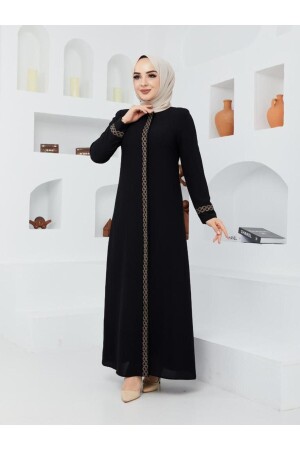 Stilvolle, hochwertige, elegante Abaya mit Steinstickerei an Ärmeln und Länge - 1