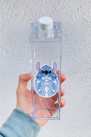 Stitch Suluk 500ml Mika Süt Kutu Tasarımlı Su Kahve Içecek Şişesi Hello Kitty Starbucks Matara Yushi-MATARA-STITCH - 4