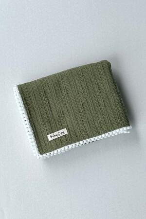 Strickmuster Baby-Pique-Babydecke aus Bio-Baumwolle Khaki 100x120 cm CAİS14202753 - 5