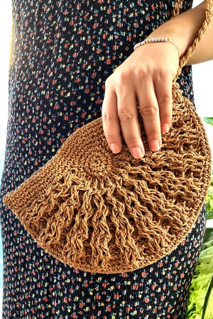 Strohtasche Mussel Modell Raffia Strickmappe & Clutch Bag Hanger Tan Art169 - 8