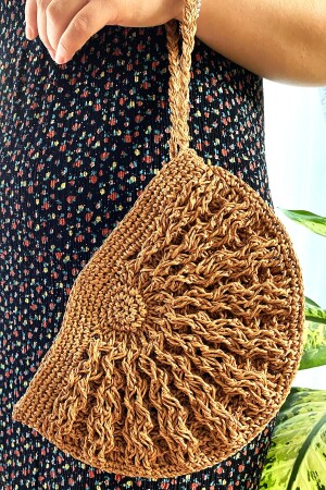 Strohtasche Mussel Modell Raffia Strickmappe & Clutch Bag Hanger Tan Art169 - 9