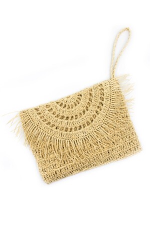 Strohtasche, Raffia-Strickmappe und Clutch-Tasche mit Kleiderbügel, Beige, Art164 - 4