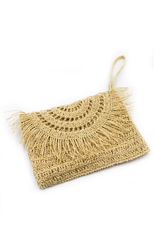 Strohtasche, Raffia-Strickmappe und Clutch-Tasche mit Kleiderbügel, Beige, Art164 - 5