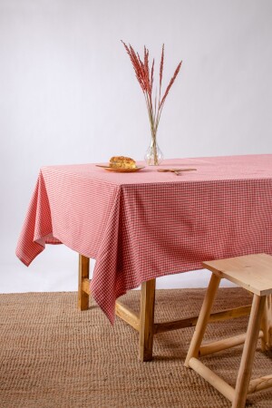 Strukturierte Leinen-Piti-Tischdecke mit kariertem Rot – Gingham-Picknicktuch - 1