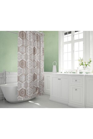 Su Geçirmez Banyo Perdesi Kahve Dantel Desen Duş Perde Yüksek Kalite Küvet Perdesi 180x200cm 2345 Paisley - 4