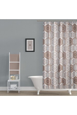 Su Geçirmez Banyo Perdesi Kahve Dantel Desen Duş Perde Yüksek Kalite Küvet Perdesi 180x200cm 2345 Paisley - 5