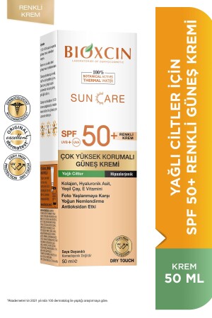 Sun Care Spf 50 Yağlı Ciltler Için Renkli Güneş Kremi 50 ml - Kolajen Dry Touch Tinted - 3