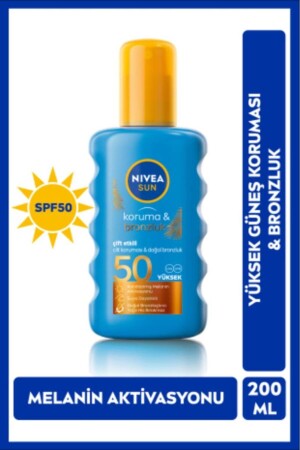 SUN Çift Etkili Yüksek Koruma ve Bronzluk Güneş Spreyi 200ml- SPF50- Doğal Bronzluk- Suya Dayanıklı - 1