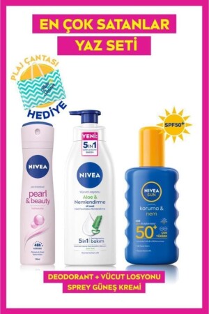 Sun Güneş Koruyucu Kişisel Bakım Seti,spf50 Güneş Kremi 200 Ml,deodorant,vücut Losyonu SET.NVE.914 - 2