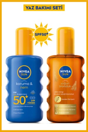 SUN Güneş Koruyucu Sprey SPF50 200ml- Karoten Bronzlaştırıcı Güneş Yağı 200ml- İkili Yaz Seti - 2