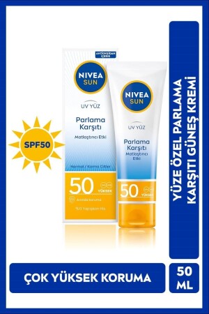 Sun SPF50 Parlama Karşıtı & Güneş Koruyucu Yüz Güneş Kremi 50 ml, Matlaştırıcı Etki 10181988 - 2