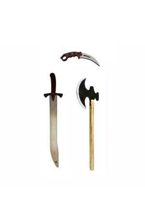 Süper 3'lü Set- Ahşap Kılıç - Balta - Karambit Seti - 2