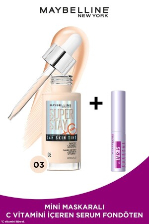 Super Stay Skin Tint Fondöten - 03 & Mini Falsies Surreal Maskara 4.7 ml Makyaj Seti - 2