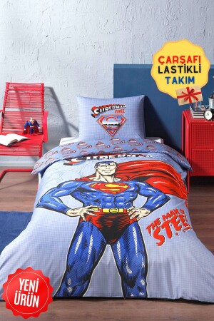 Superman Light Single Disney lizenziertes elastisches Spannbettlaken-Kinderbettbezug-Set özdilektk1619 - 2