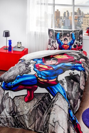 Superman Stone Tek Kişilik Lisanslı Çocuk Nevresim Takımı Gri 8697353450716 - 2