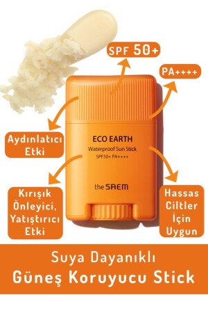 Suya Dayanıklı Güneş Koruyucu Stick 17 gr - Eco Earth Waterproof Sun Stick SPF50- ve PA-- EAWSS - 1