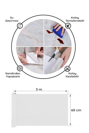 Suya Dayanıklı Mermer Desenli 5mt X 60cm Mutfak Tezgah Dolap Lavabo Yapışkanlı Folyo Kaplama Kağıdı - 9