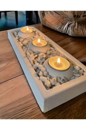 Tabaklı Beton mumluk ve Tealight mumluk Hediyelik dekorasyon Seti - 2