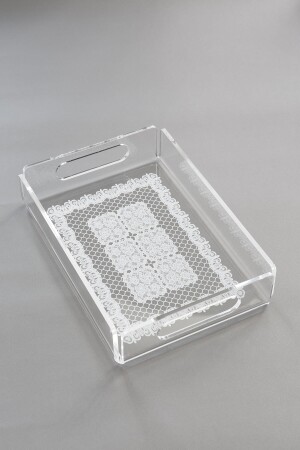 Tablett aus Plexiglas mit Spitzenmuster, 25 cm x 17 cm, QBDD01 - 4