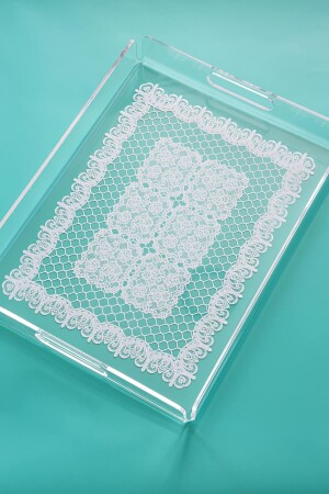 Tablett aus Plexiglas mit Spitzenmuster, 36 cm x 26 cm, QBML001 - 1