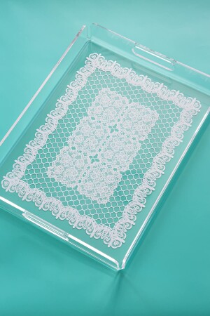 Tablett aus Plexiglas mit Spitzenmuster, 36 cm x 26 cm, QBML001 - 4